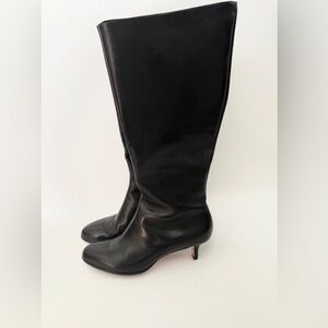 Reformation Black Leather Tall Heeled Almond Toe Boots